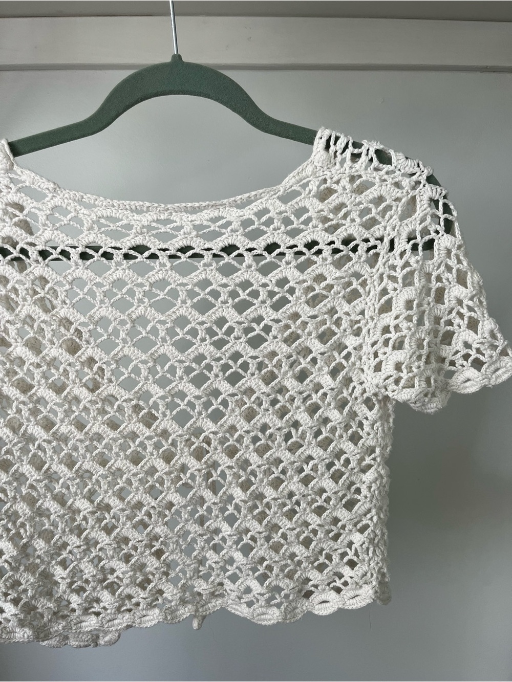 Y2K Whimsical Handmade Crochet Tie-Front Short Sleeve Cardigan - Picture 8 of 13